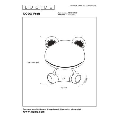 lafabryka.pl DODO Frog - Lampa stołowa dziecięca - LED Dim. - 1x3W - 3 StepDim - Green 71592/03/85 Lucide